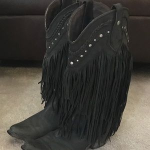 Liberty Black Fringe boots 8.5